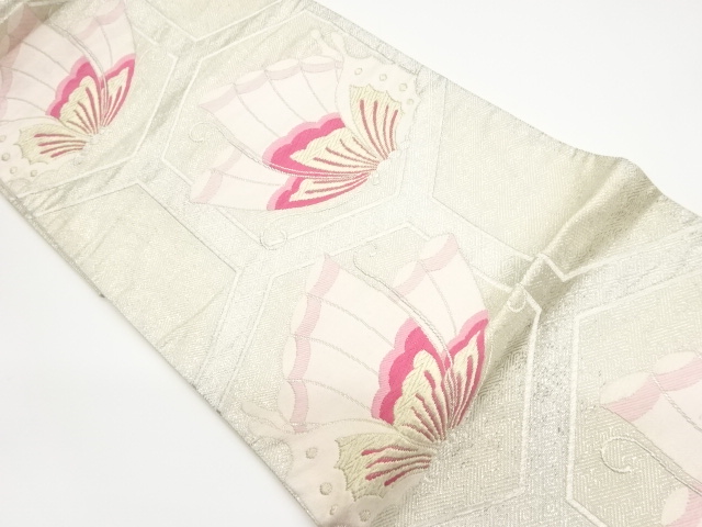 JAPANESE KIMONO / VINTAGE FUKURO OBI / SAGANISHIKI / WOVEN BUTTERFLY & KIKKO